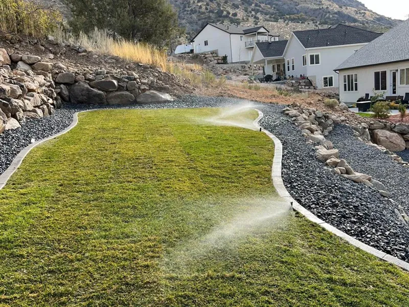 a large backyard with efficient sod installation and creative outdoor space