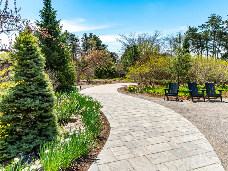 landscaping with custom stone tile footpath